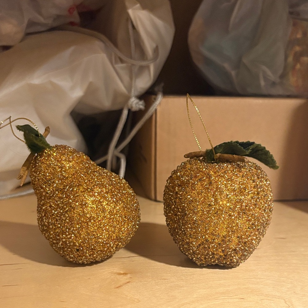 Gold Glitter Pear and Apple Decor